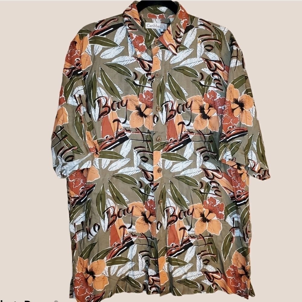 Caribbean Floral Print Short Sleeve Woven Shirt 